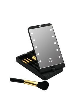Travel Brush set with case - 5 make up brushes and lighted mirror